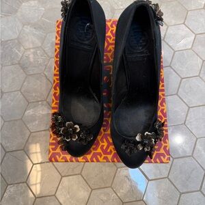 Tory Burch Black Floral Women's Shoes